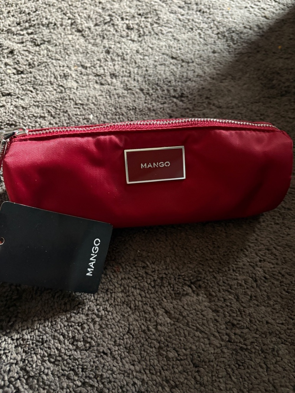 Mango Deep Red Zip Pouch with Silver Plaque